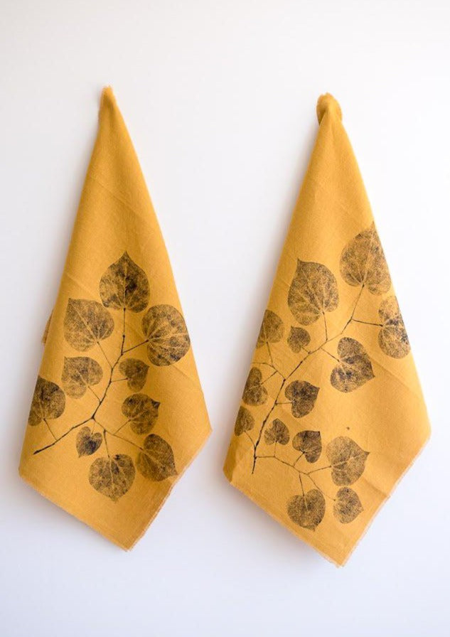 Redbud Leaf Linen Tea Towel in Mustard (Set of 2 w/bag)