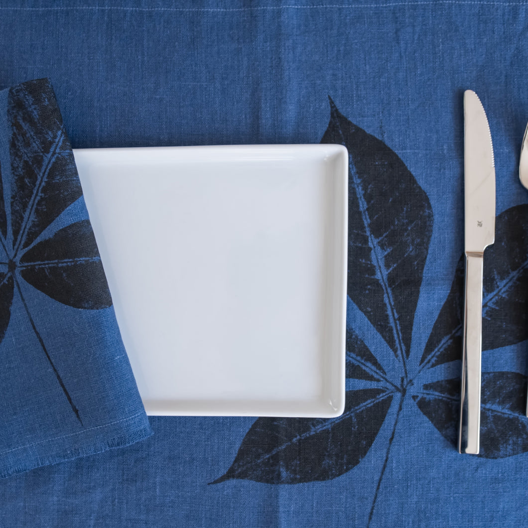 Linen Creeper Leaf Placemat in Navy Blue - Set of 4 with bag